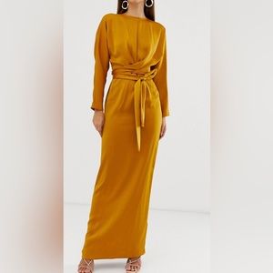 ASOS DESIGN satin maxi dress with batwing sleeve and wrap waist